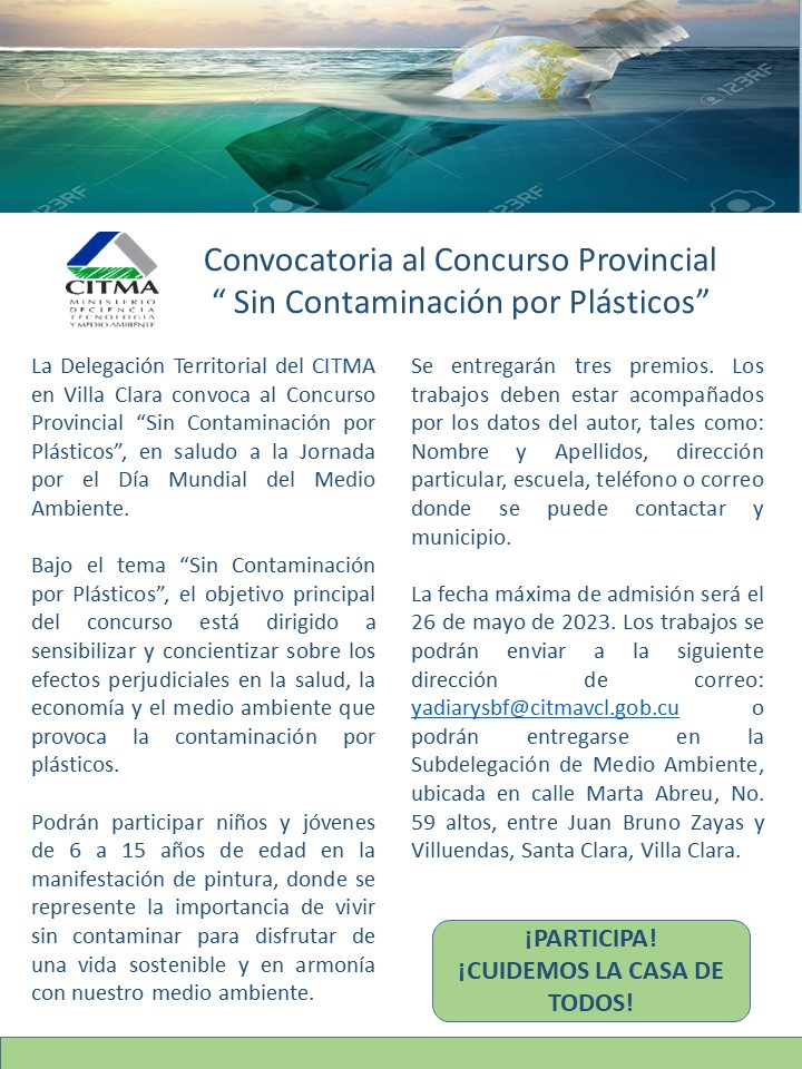 Lee más sobre el artículo Convocatoria al Concurso Provincial<br>“ Sin Contaminación por Plásticos”